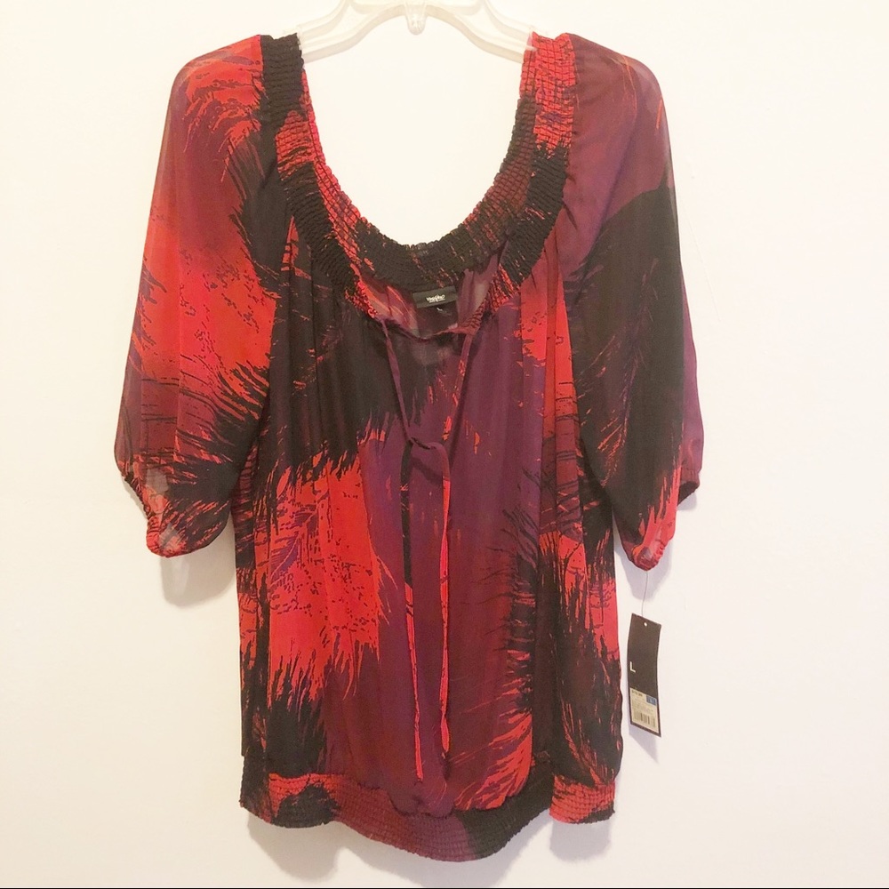 MOSSIMO Smocked Red Purple Blck Sheer Top 🦊🎈